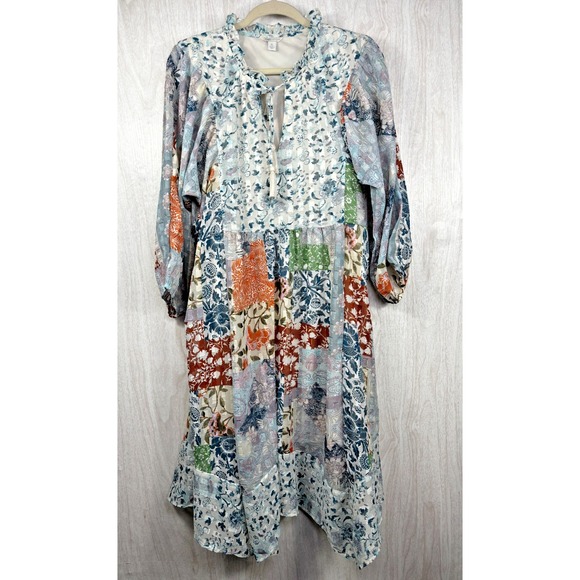 Cato Cottagecore Patchwork Lined Boho Maxi Dress XL (1X) 43.5″ - Picture 1 of 11